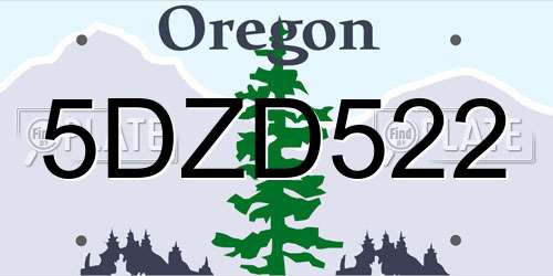 5DZD522 Oregon License Plate