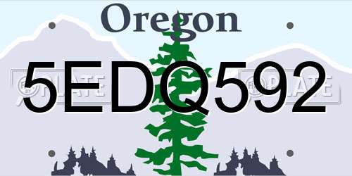 5EDQ592 Oregon License Plate
