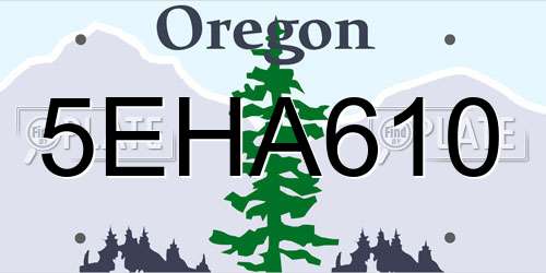 5EHA610 Oregon License Plate