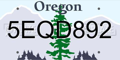5EQD892 Oregon License Plate
