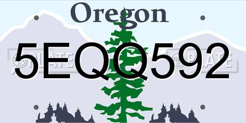 5EQQ592 Oregon License Plate