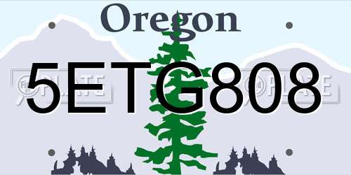 5ETG808 Oregon License Plate