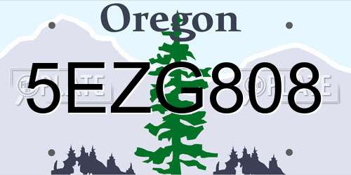 5EZG808 Oregon License Plate