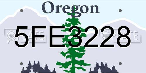 5FE3228 Oregon License Plate
