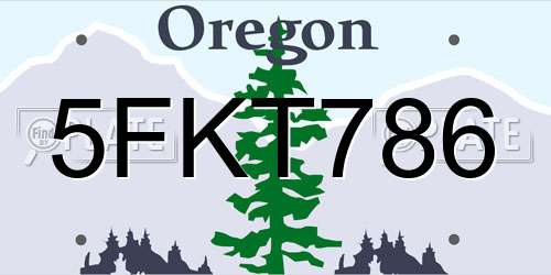 5FKT786 Oregon License Plate