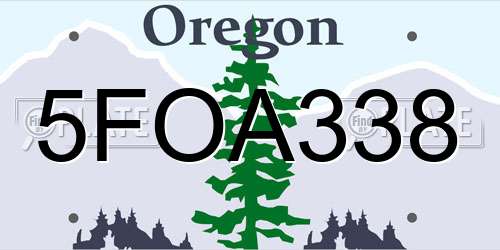 5FOA338 Oregon License Plate