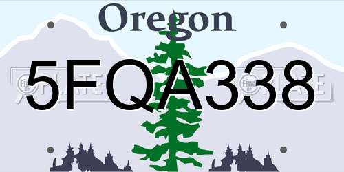 5FQA338 Oregon License Plate