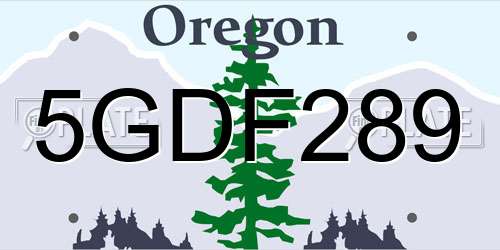 5GDF289 Oregon License Plate