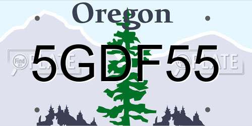 5GDF55 Oregon License Plate