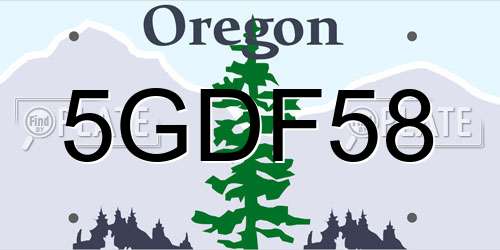 5GDF58 Oregon License Plate