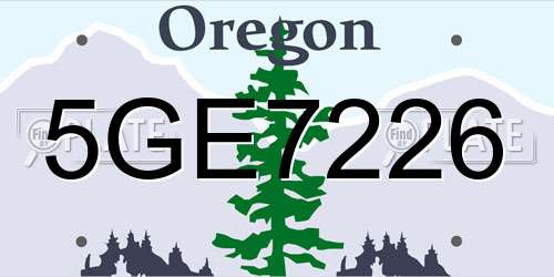 5GE7226 Oregon License Plate