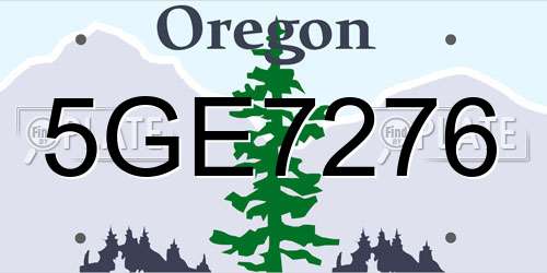 5GE7276 Oregon License Plate