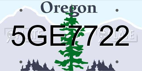 5GE7722 Oregon License Plate