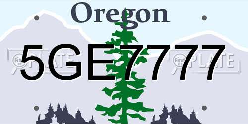 5GE7777 Oregon License Plate