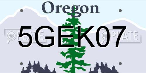 5GEK07 Oregon License Plate