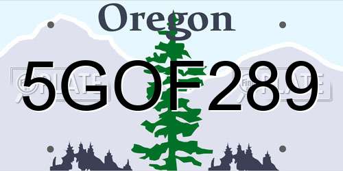 5GOF289 Oregon License Plate