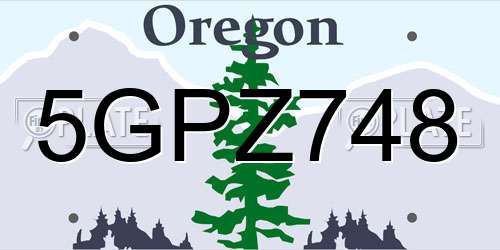 5GPZ748 Oregon License Plate