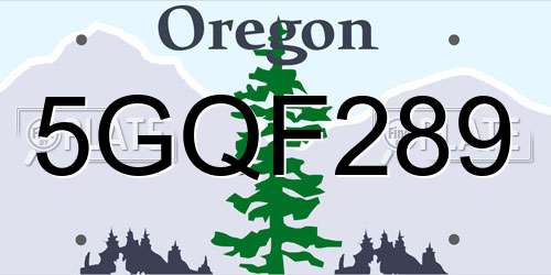 5GQF289 Oregon License Plate