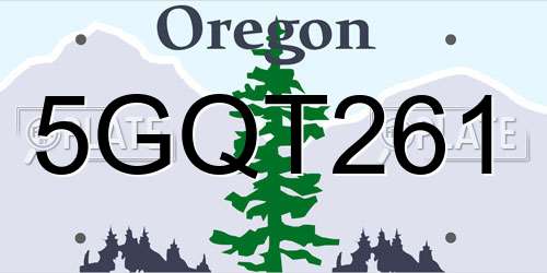 5GQT261 Oregon License Plate