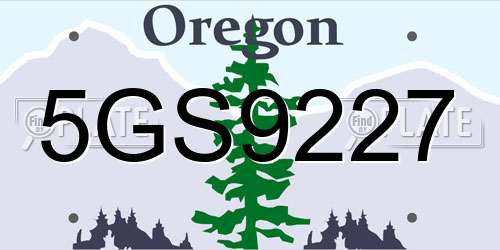 5GS9227 Oregon License Plate