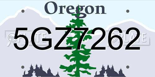 5GZ7262 Oregon License Plate