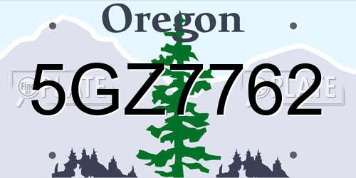 5GZ7762 Oregon License Plate