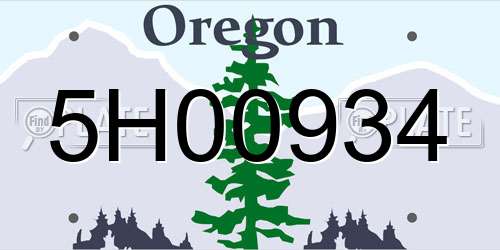 5H00934 Oregon License Plate