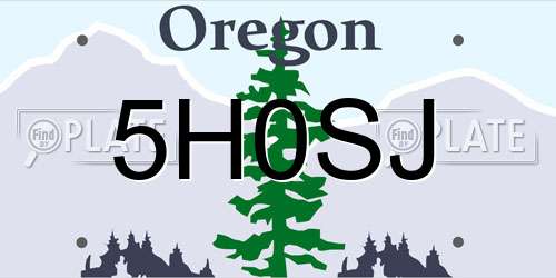 5H0SJ Oregon License Plate