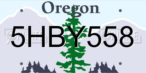 5HBY558 Oregon License Plate