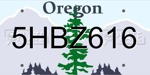 5HBZ616 Oregon License Plate