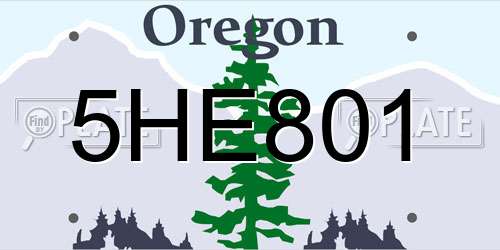 5HE801 Oregon License Plate