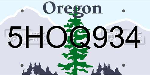 5HOQ934 Oregon License Plate