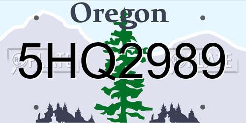 5HQ2989 Oregon License Plate
