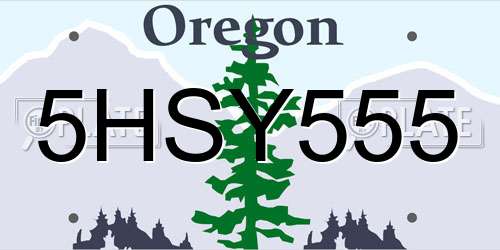 5HSY555 Oregon License Plate