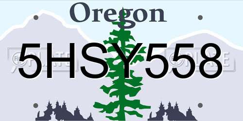 5HSY558 Oregon License Plate