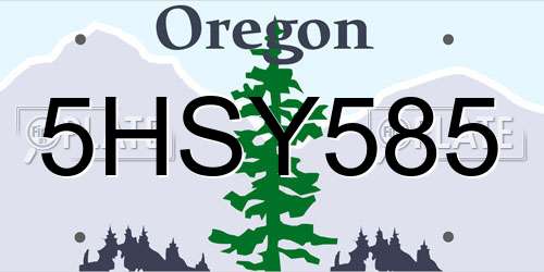 5HSY585 Oregon License Plate