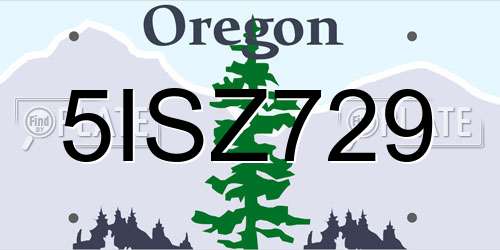 5ISZ729 Oregon License Plate