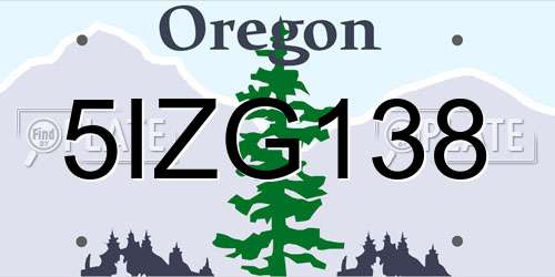 5IZG138 Oregon License Plate