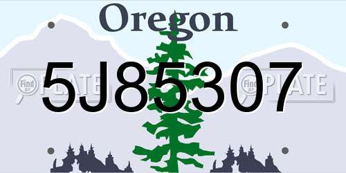 5J85307 Oregon License Plate