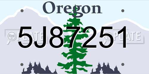 5J87251 Oregon License Plate