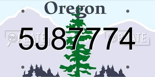 5J87774 Oregon License Plate