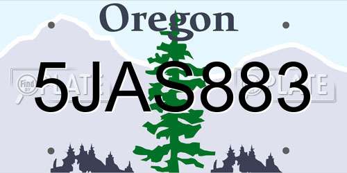 5JAS883 Oregon License Plate