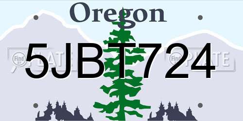 5JBT724 Oregon License Plate