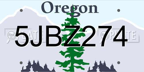 5JBZ274 Oregon License Plate