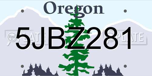 5JBZ281 Oregon License Plate