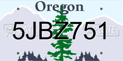5JBZ751 Oregon License Plate