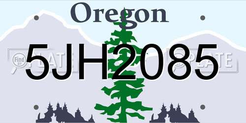 5JH2085 Oregon License Plate