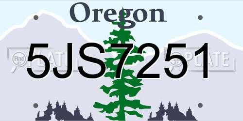 5JS7251 Oregon License Plate