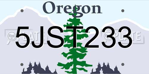 5JST233 Oregon License Plate