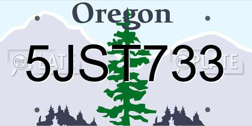 5JST733 Oregon License Plate